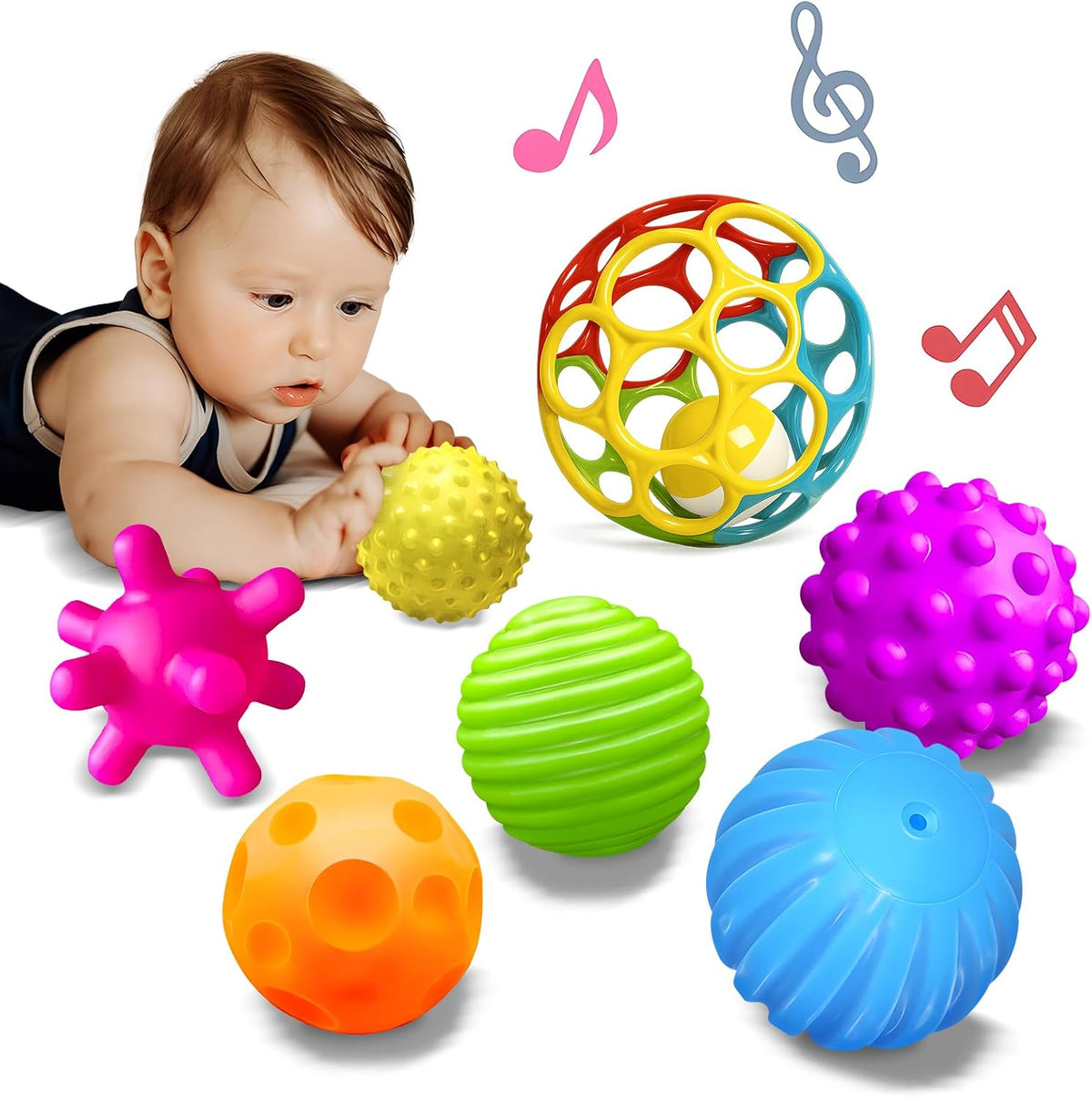 Baby Textured Multi Sensory Toys Massage Ball Gift Set BPA Free for Toddlers 1-3 Soft Balls Montessori Infant Baby Toys 6 to 12 Months 6 Pack
