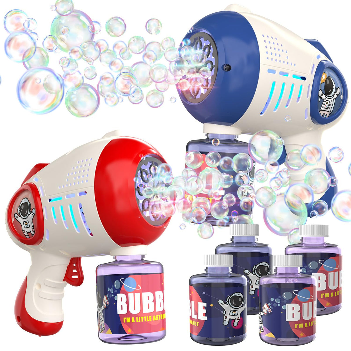 EagleStone 2 Packs Automatic Bubble Machine Guns with 4 Bottles Solution
