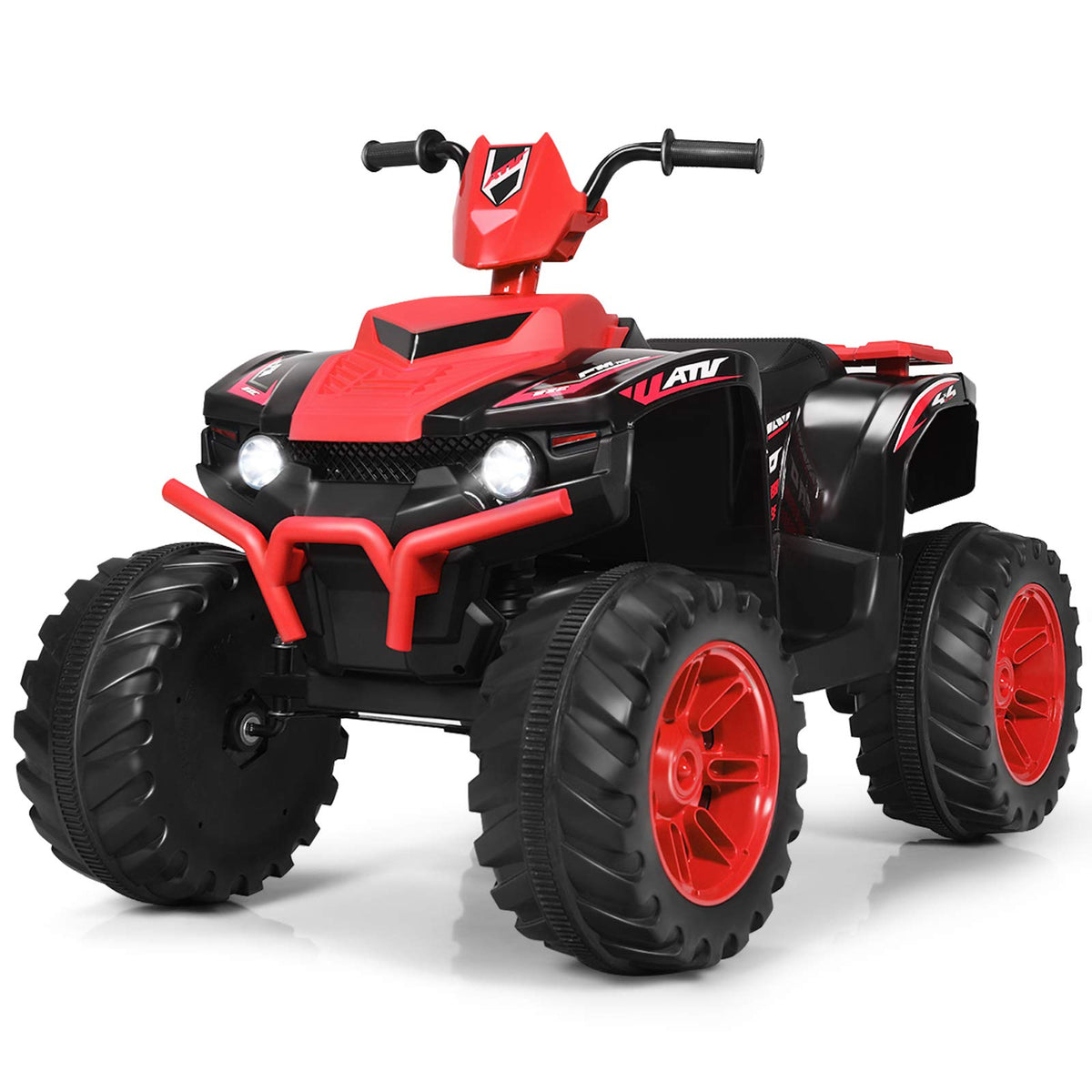 Costzon Kids ATV, 12V Battery Powered Electric Vehicle w/LED Lights, High & Low Speed, Horn, Music, USB, Treaded Tires, Ride on Car 4 Wheeler Quad for Boys & Girls Gift, Ride on ATV (Black)