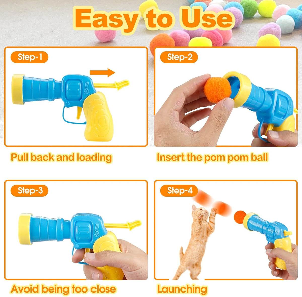 MeoHui 31Pcs Cat Ball Toy Launcher Gun, Cat Balls Fetch Cat Toys
