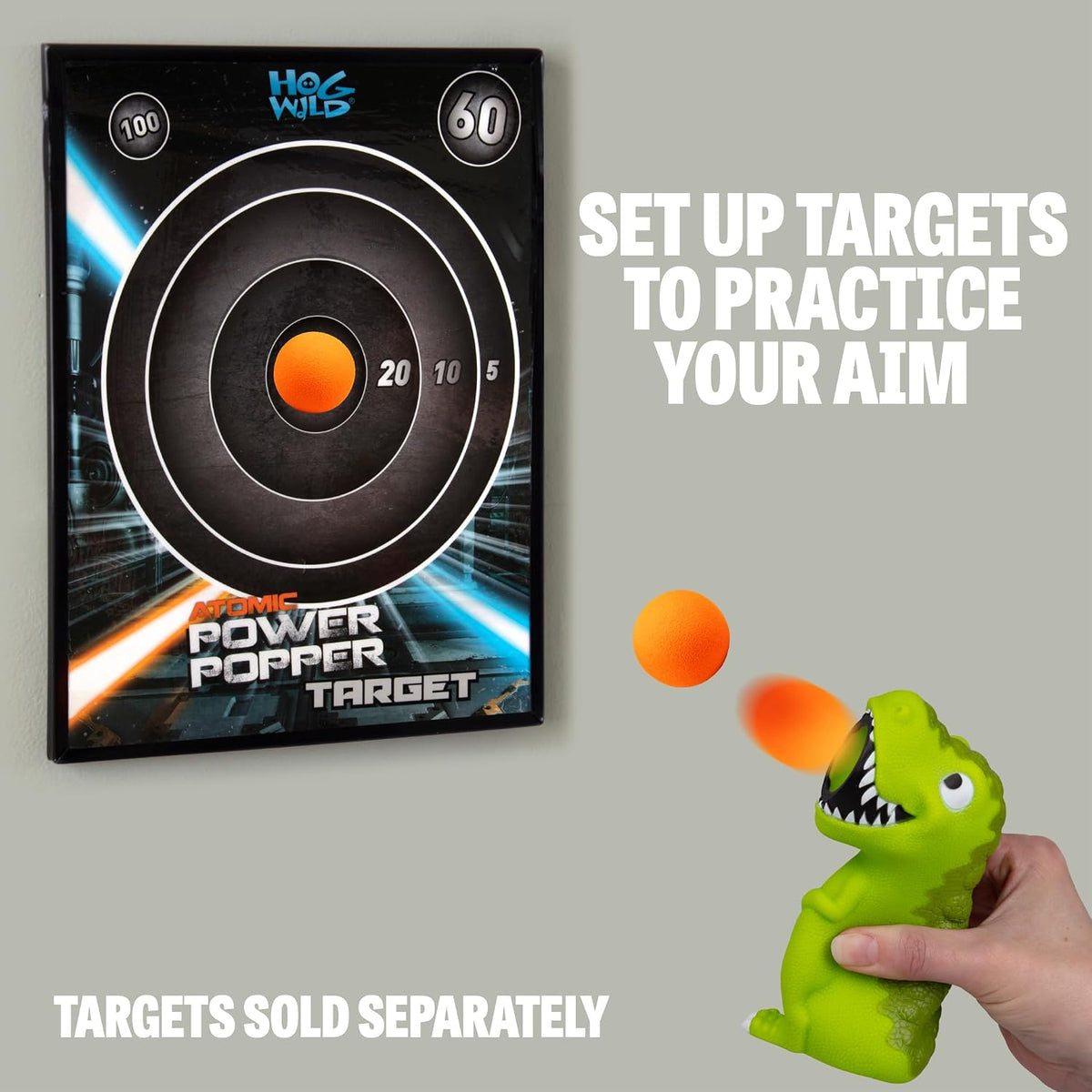 Hog Wild T-Rex Ball Popper Toy - Includes 4 Soft Foam Balls - Squeeze to Pop Air Powered Balls Up to 20 Feet - Launcher Safe for Indoor/Outdoor Play - Party Favor Gift for Kids, Girls, Boys Ages 5+