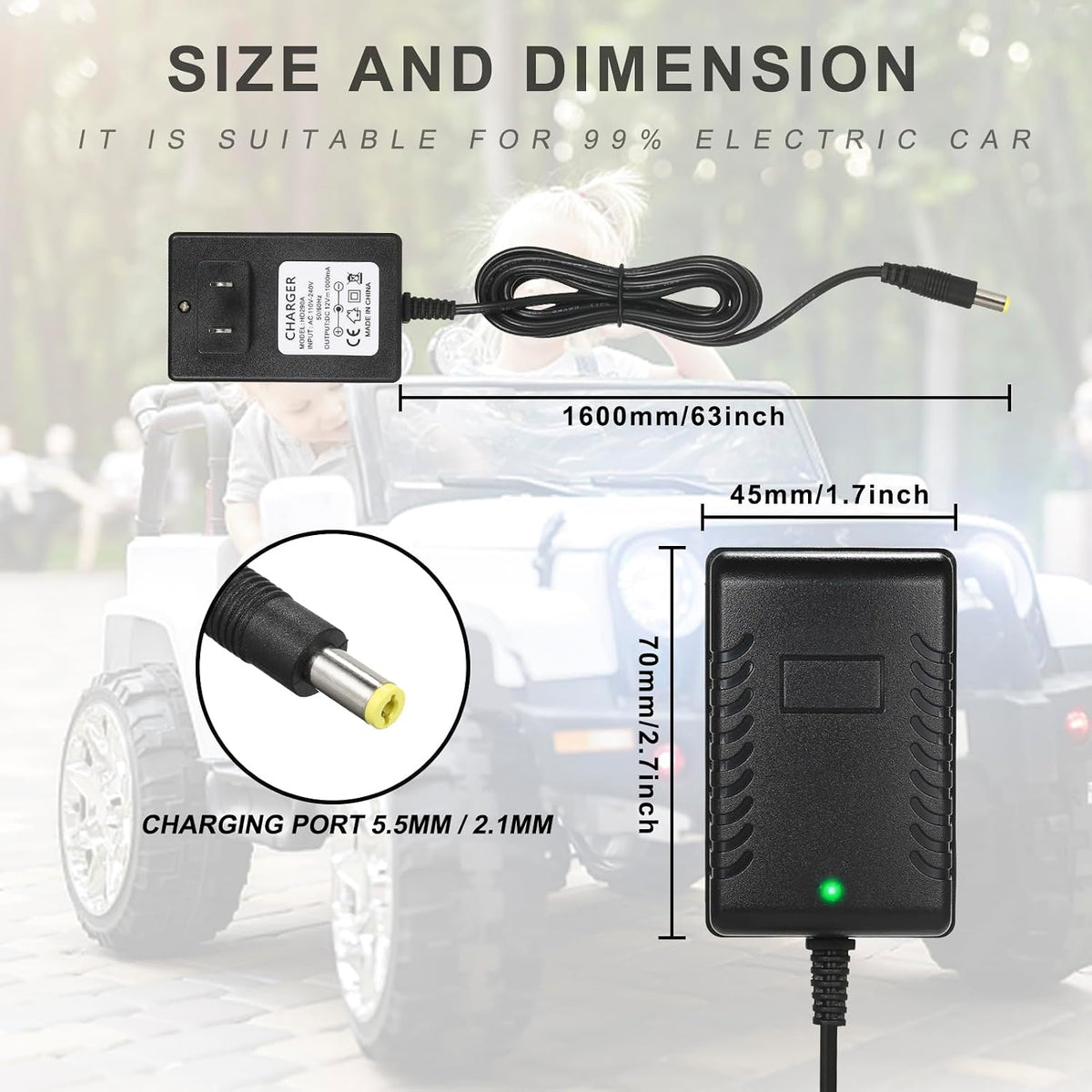 12V Kids Charger for Ride On Car, 12V Various Electric Ride-on Toys Car Battery Charger,12 V Universal Kids Riding Toy Chargers