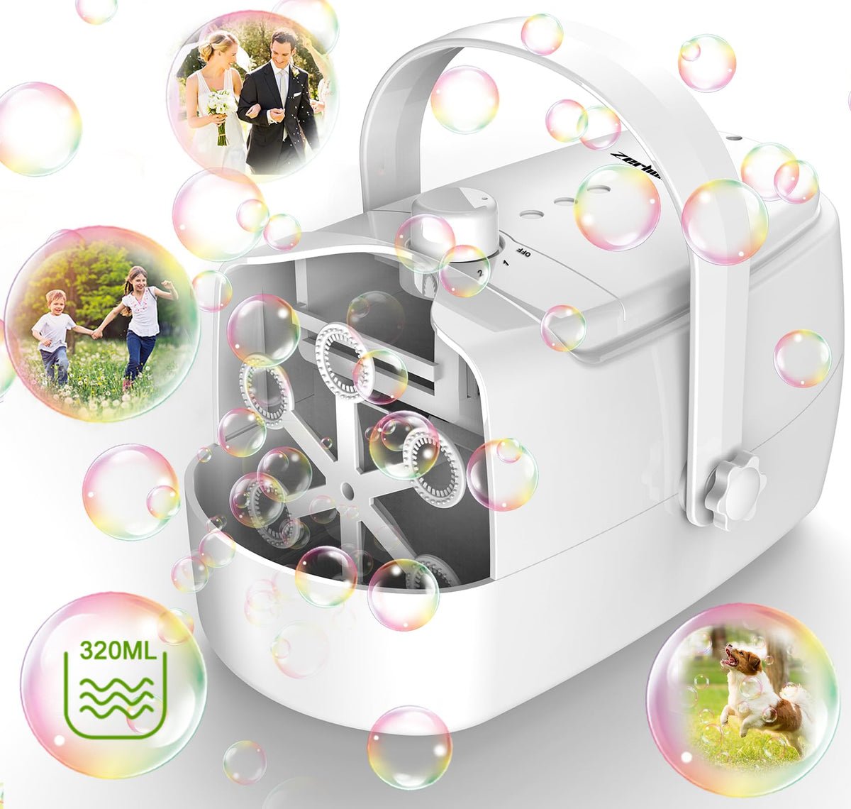 Zerhunt Durable Bubble Machine for Party: 3 Power Modes for Non-Stop Fun - 18000+ Bubbles Per Minute High Output 30 Mins Bubbles per Refill - Kids Safe Auto-Stop for Outdoor Backyard Birthday