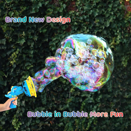 IFLOVE Dinosaur Bubble Gun for Kids 3-8, Bubble Machine Blower Toy (Blue)