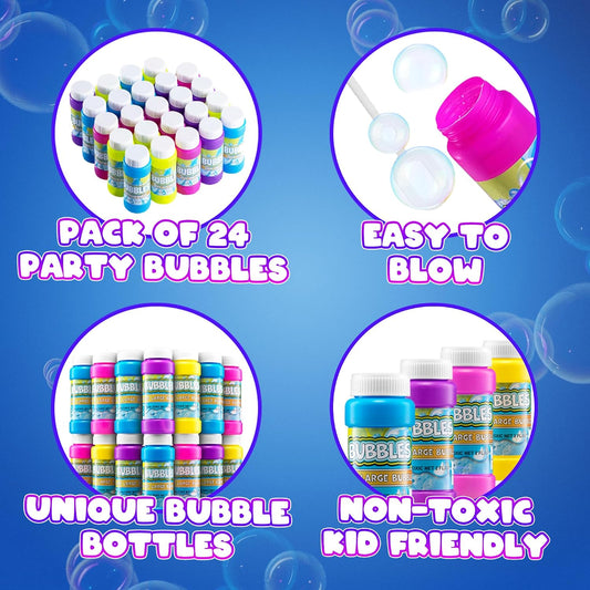 Party Bubble Bottles (24-Pack) Bubble Wands for Kids & Birthday Favors