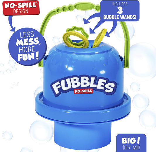 Fubbles Bubbles No-Spill Big Bubble Bucket | Bubbles for Toddlers and Kids of All Ages | Includes Fubbles Bubbles Bucket and 3 Bubble Wands, Made in The USA