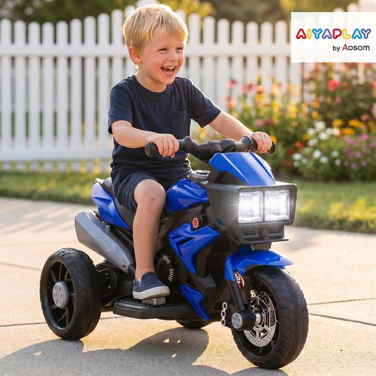 Aosom 6V Kids Motorcycle Toddler Ride-on Toy 3-Wheel Music Horn Blue