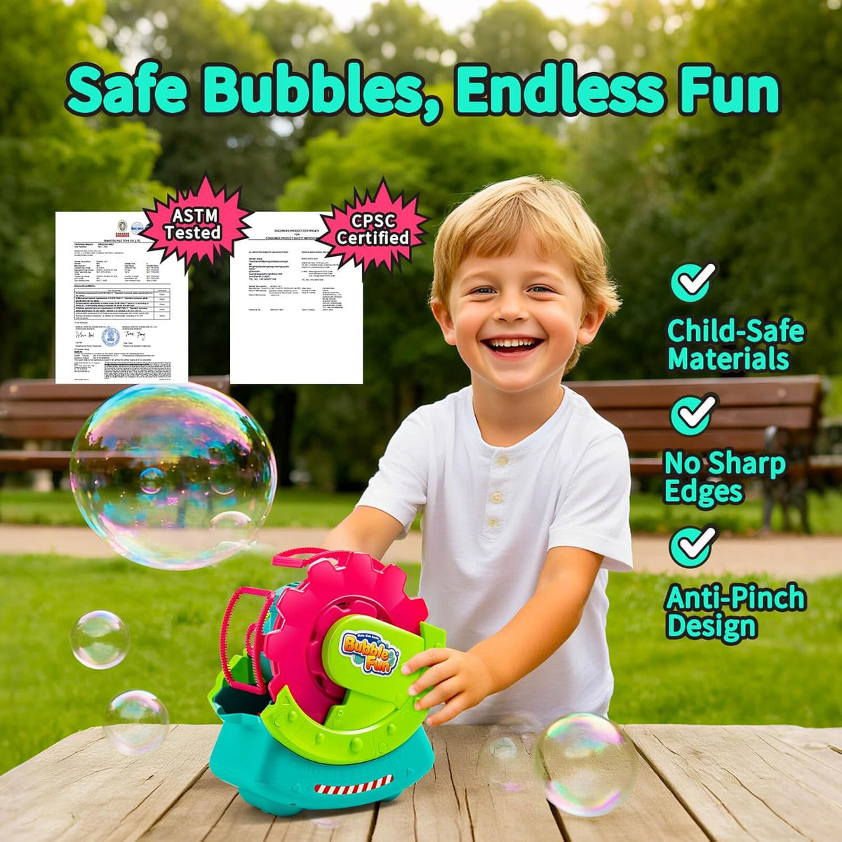 Bubble Machine for Toddlers Kids & Pets with 8oz Safe Solution
