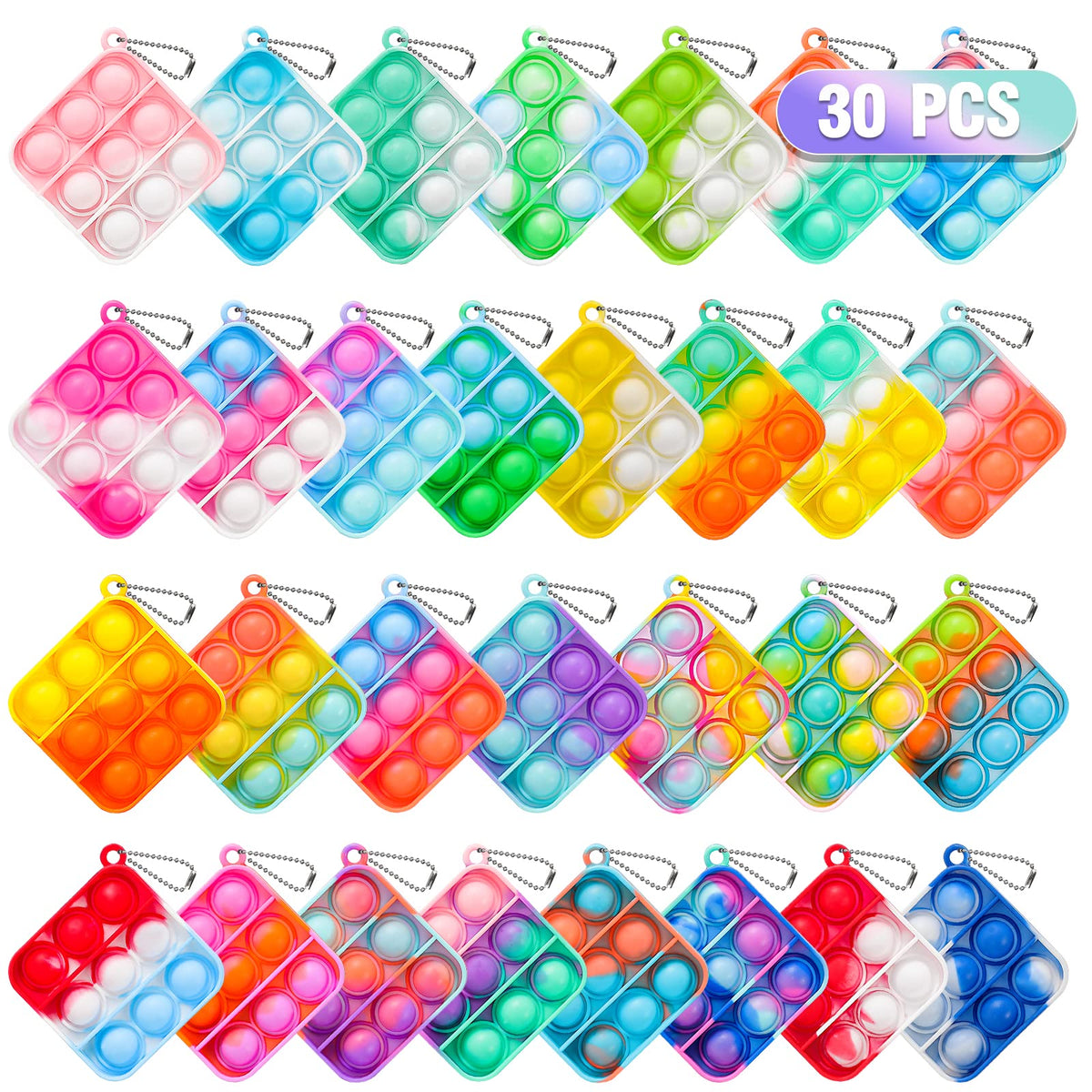 Pop Fidget Toys Bulk Its Party Favors for Kids 30 Pack Mini Pop Keychain It