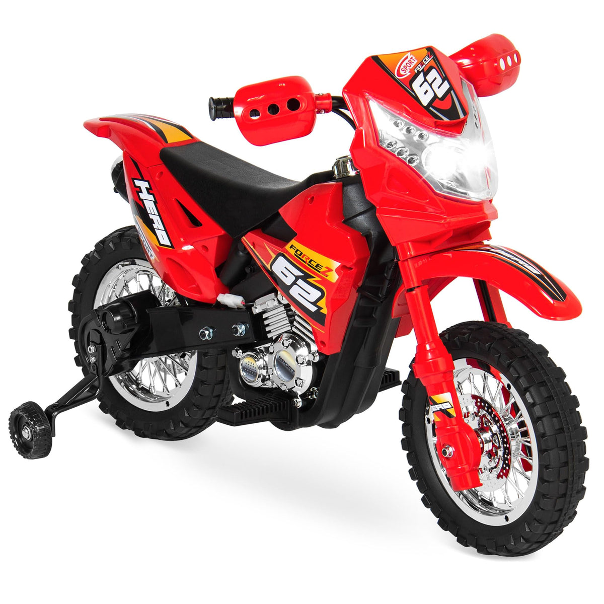 Best Choice Products Kids 6V Ride On Motorcycle w/Treaded Tires, Working Headlights, 2mph Top Speed, Training Wheels, Realistic Sounds, Music, Battery Charger - Orange