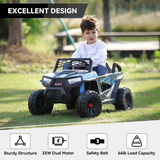 TOBBI 12V Kids Electric Car, Ride On Toy Truck to Drive for Aged 3-6-Blue