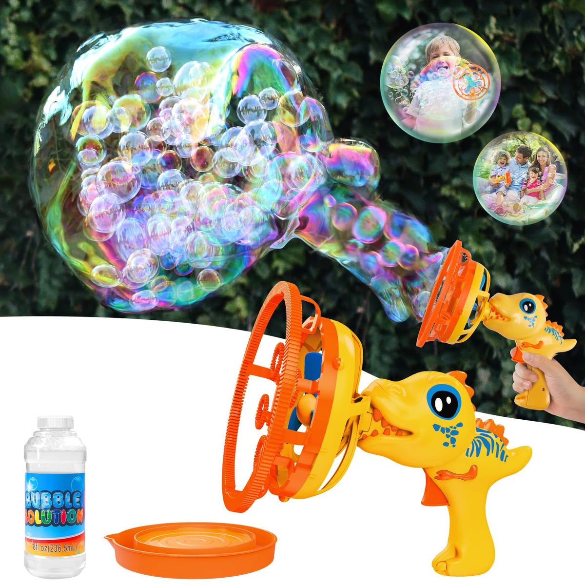 IFLOVE Dinosaur Bubble Gun for Kids 3-8, Bubble Machine Blower Toy (Blue)