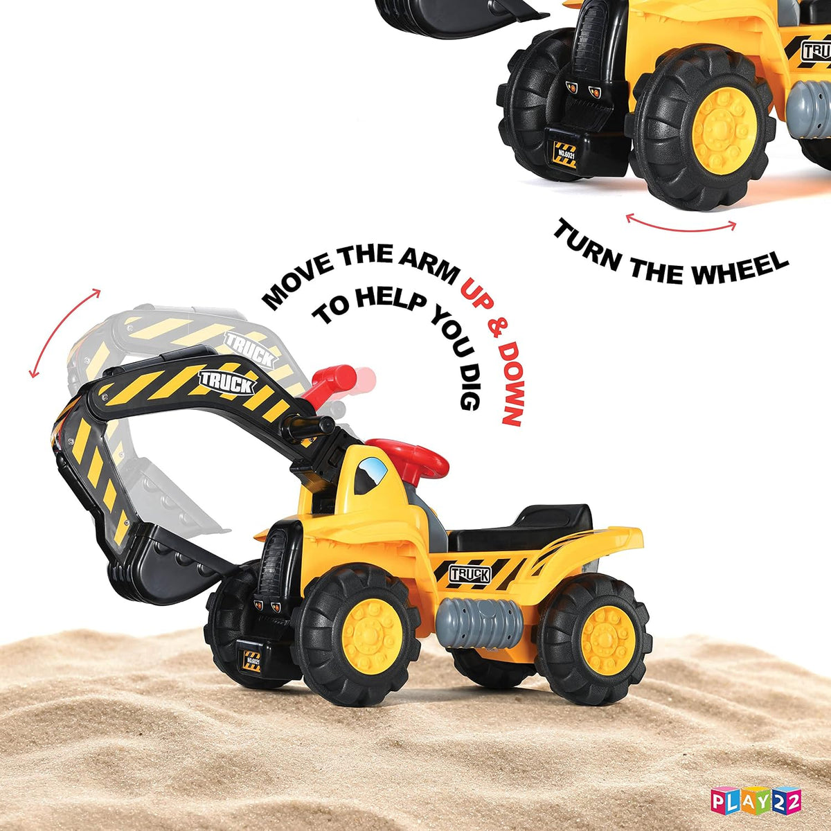 Play22 Toy Tractors for Kids Ride On Excavator - Sounds, Helmet & Rocks