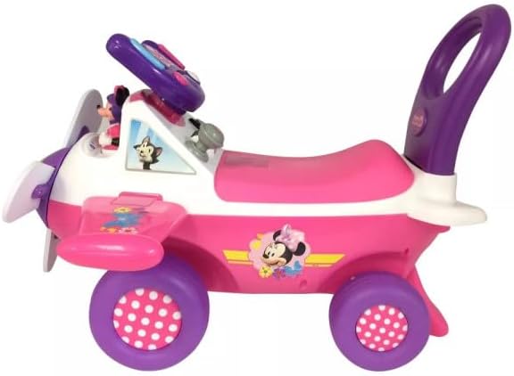 Kiddieland Disney My First Minnie Ride-On Plane Toy with Music, Lights & Sounds, Steering Wheel, 360° Turning, Horn, Foot-to-Floor Toddler Vehicle