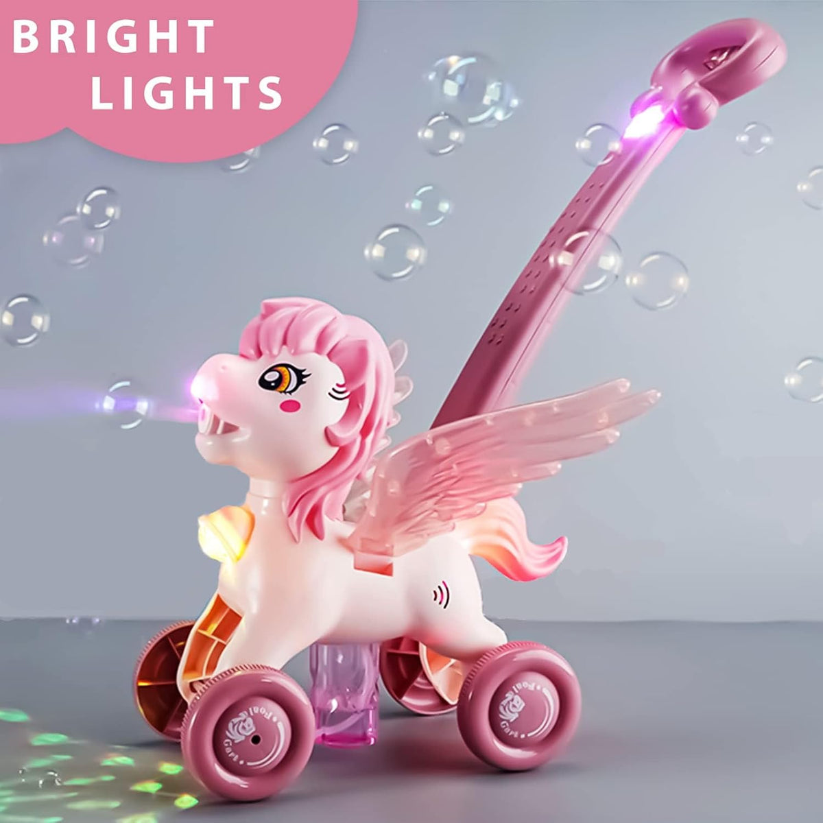 Pink Bubble Machine Blower Maker Lawn Mower Walking Toy Christmas Basket Stuffers Outdoor Summer Girls Kids Birthday Best Gift for 3-12 Year Old Unique Cute Valentines Day Unicorn Gifts