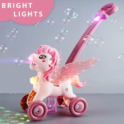 Pink Bubble Machine Blower Maker Lawn Mower Walking Toy Christmas Basket Stuffers Outdoor Summer Girls Kids Birthday Best Gift for 3-12 Year Old Unique Cute Valentines Day Unicorn Gifts