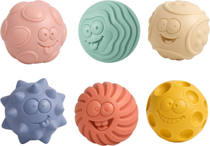 Baby Textured Multi Sensory Toys Massage Ball Gift Set BPA Free for Toddlers 1-3 Soft Balls Montessori Infant Baby Toys 6 to 12 Months 6 Pack