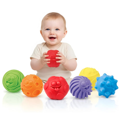 Baby Textured Multi Sensory Toys Massage Ball Gift Set BPA Free for Toddlers 1-3 Soft Balls Montessori Infant Baby Toys 6 to 12 Months 6 Pack