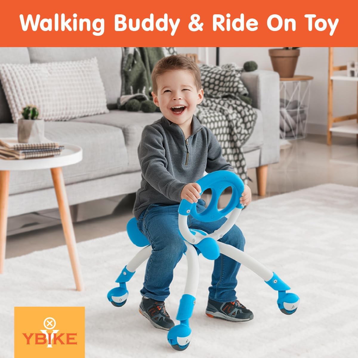 YBIKE Pewi Walking Ride On Toy - from Baby Walker to Toddler Ride On for Ages 9 Months to 3 Years Old, YPIW3, Blue