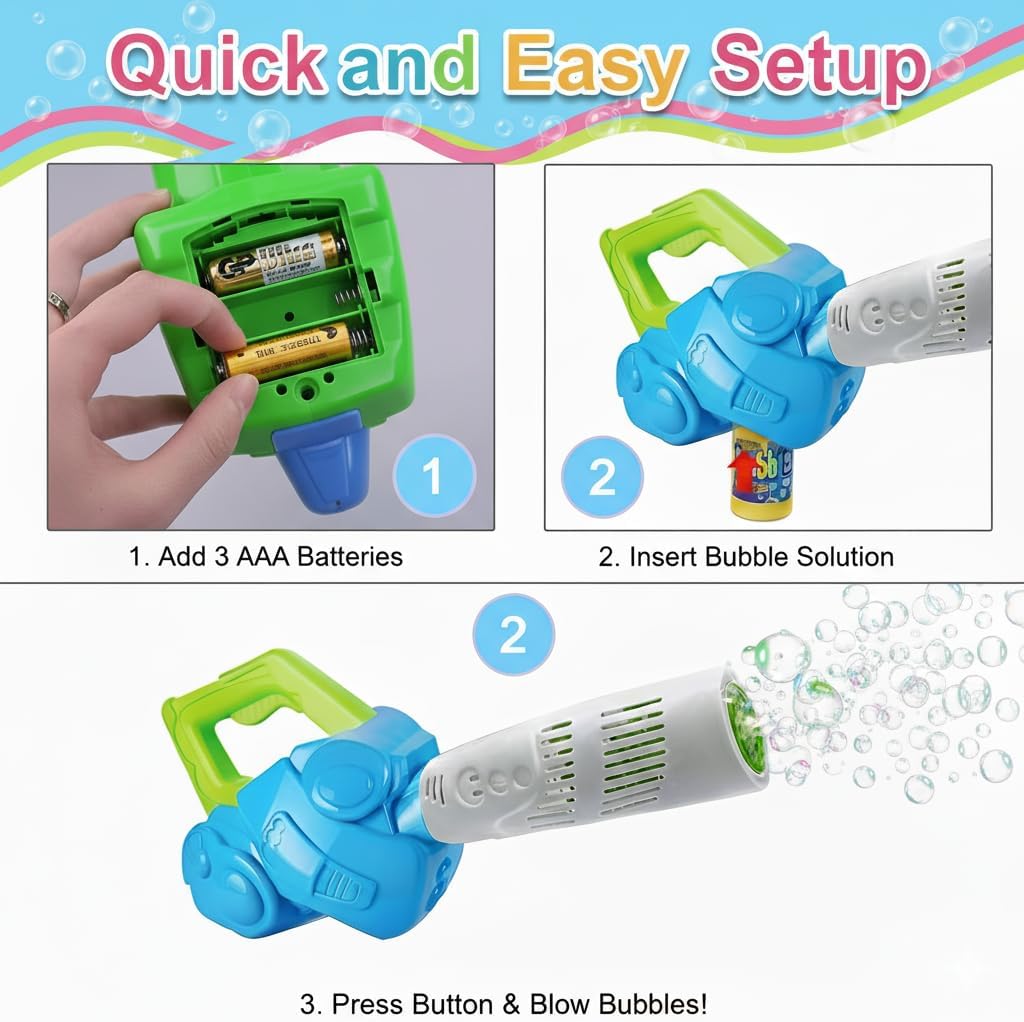 ArtCreativity Bubble Leaf Blower with 3 Refill Solutions, Outdoor Bubble Toys for Toddlers 1-3, 2 Year Old Boy Birthday Gift, Christmas Toddler Toys for Boys, Bubble Machine for Kids