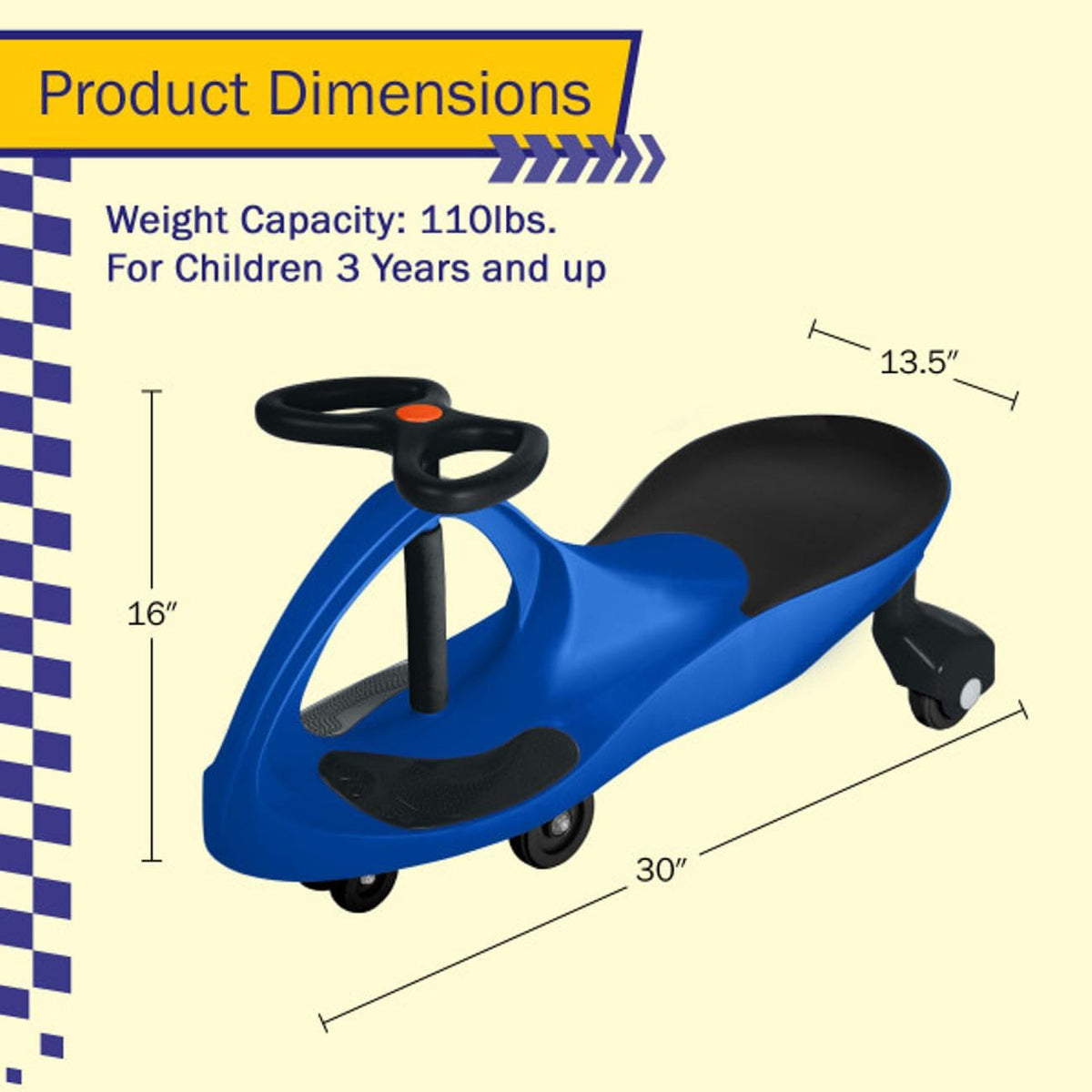 Lil’ Rider Wiggle Car, Ride on Toy for Ages 3 and Up, Blue