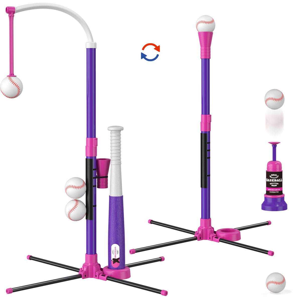 HYES 3-in-1 Baseball Set for Kids with Auto Pitching Machine