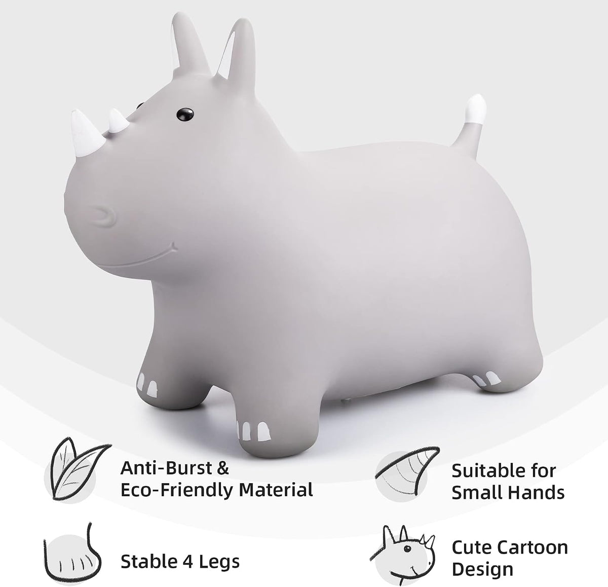 ZOOJOY Bouncy Animals Hopper,Inflatable Horse Jumping Animals for Toddlers, Indoor Outdoor Ride On Horse Hopping Toys for Girls/Boys 2 3 4 5 6 Years Old, Great Gift W/P (Grey)