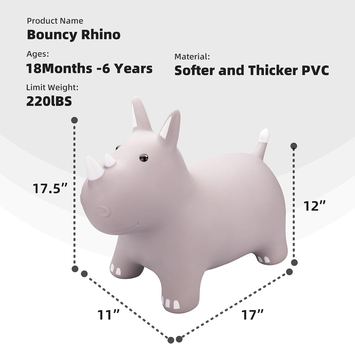 ZOOJOY Bouncy Animals Hopper,Inflatable Horse Jumping Animals for Toddlers, Indoor Outdoor Ride On Horse Hopping Toys for Girls/Boys 2 3 4 5 6 Years Old, Great Gift W/P (Grey)