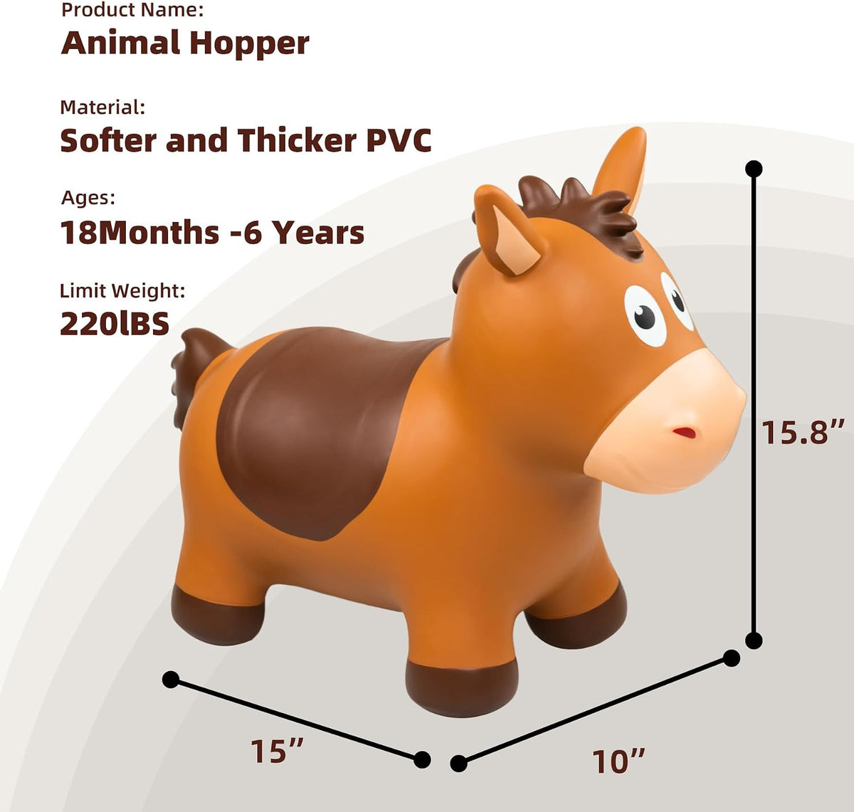 ZOOJOY Inflatable Horse Hopping Toy, Ride-on Bouncy Animal for Toddler 18M+