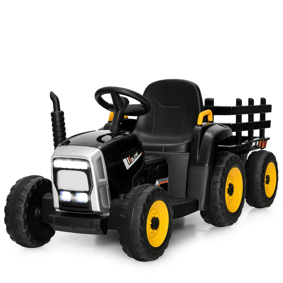 Costzon Ride on Tractor with Detachable Trailer, Kids' Electric Vehicles w/3-Gear-Shift Ground Loader, Wireless Design & USB, 7 LED Headlights, Remote Control Tractor Toy for Kids 3+ (12V, Dark Green)