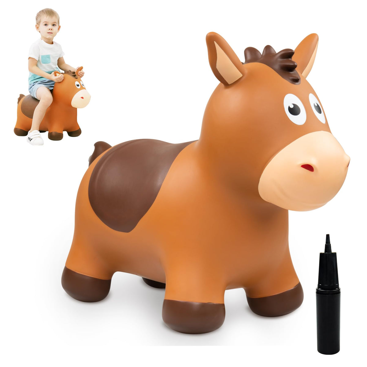 ZOOJOY Bouncy Animals Hopper,Inflatable Horse Jumping Animals for Toddlers, Indoor Outdoor Ride On Horse Hopping Toys for Girls/Boys 2 3 4 5 6 Years Old, Great Gift W/P (Grey)