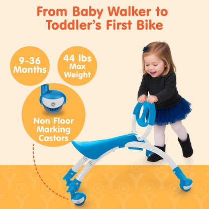 YBIKE Pewi Walking Ride On Toy - from Baby Walker to Toddler Ride On for Ages 9 Months to 3 Years Old, YPIW3, Blue