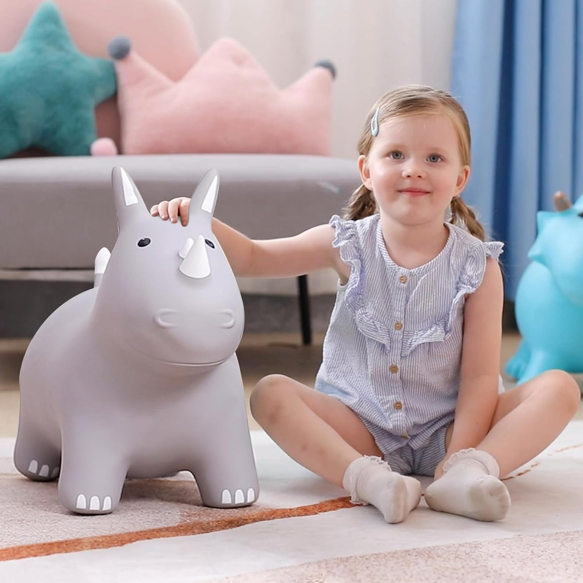 ZOOJOY Bouncy Animals Hopper,Inflatable Horse Jumping Animals for Toddlers, Indoor Outdoor Ride On Horse Hopping Toys for Girls/Boys 2 3 4 5 6 Years Old, Great Gift W/P (Grey)