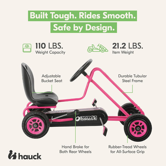 hauck Kids Pedal Go Kart, 4 Wheel Bike Cart, Ride for Ages 4-8, Pink