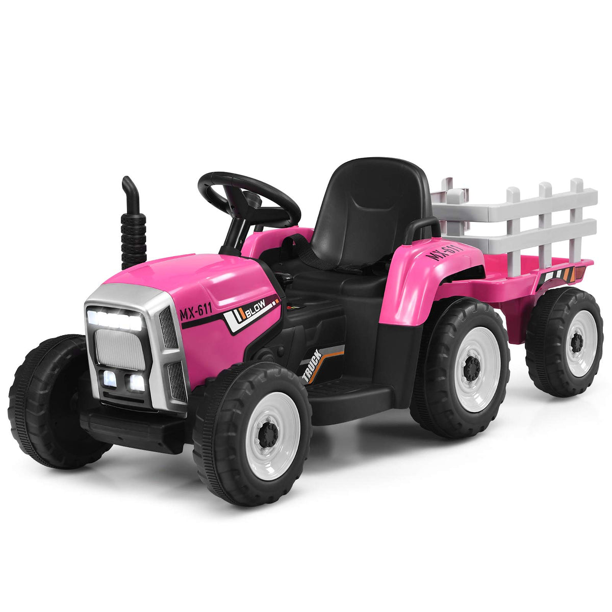 Costzon Ride on Tractor with Detachable Trailer, Kids' Electric Vehicles w/3-Gear-Shift Ground Loader, Wireless Design & USB, 7 LED Headlights, Remote Control Tractor Toy for Kids 3+ (12V, Dark Green)