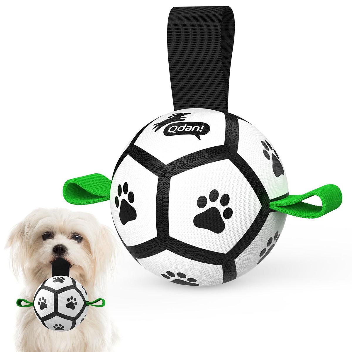 QDAN Dog Balls, 6 Inch Dog Soccer Ball with Straps, Herding Balls for Dogs