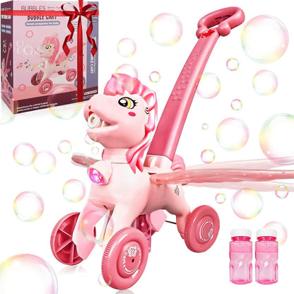 Pink Bubble Machine Blower Maker Lawn Mower Walking Toy Christmas Basket Stuffers Outdoor Summer Girls Kids Birthday Best Gift for 3-12 Year Old Unique Cute Valentines Day Unicorn Gifts