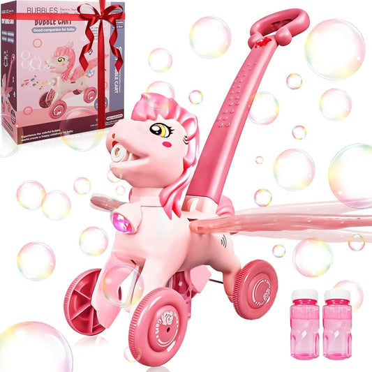 Pink Bubble Machine Blower Maker Lawn Mower Walking Toy Christmas Basket Stuffers Outdoor Summer Girls Kids Birthday Best Gift for 3-12 Year Old Unique Cute Valentines Day Unicorn Gifts