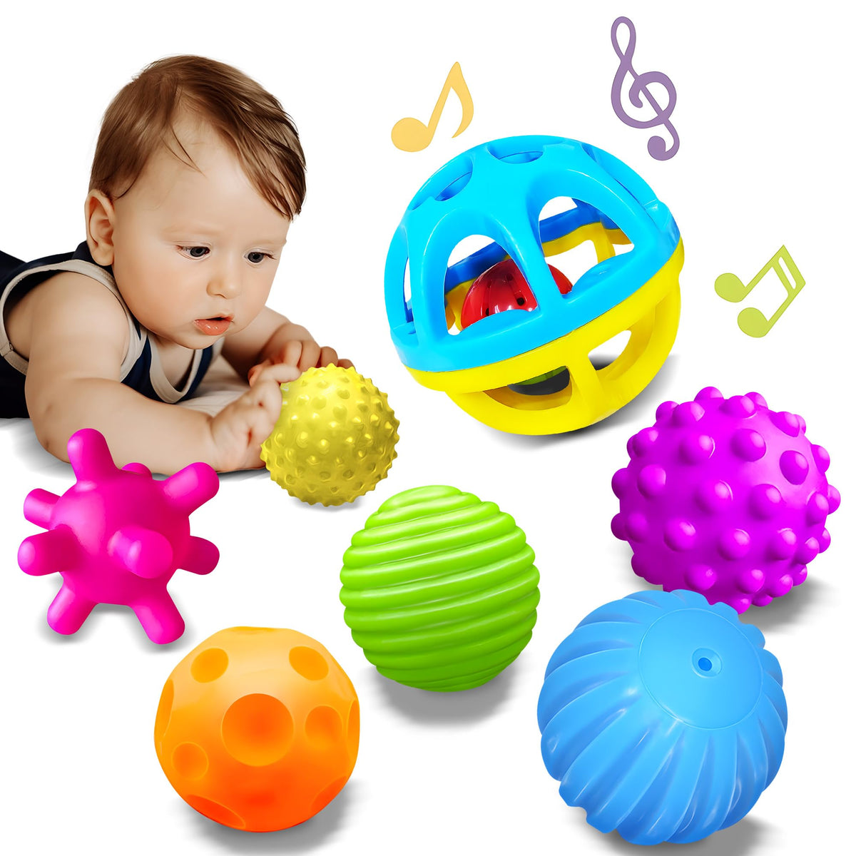 Baby Textured Multi Sensory Toys Massage Ball Gift Set BPA Free for Toddlers 1-3 Soft Balls Montessori Infant Baby Toys 6 to 12 Months 6 Pack