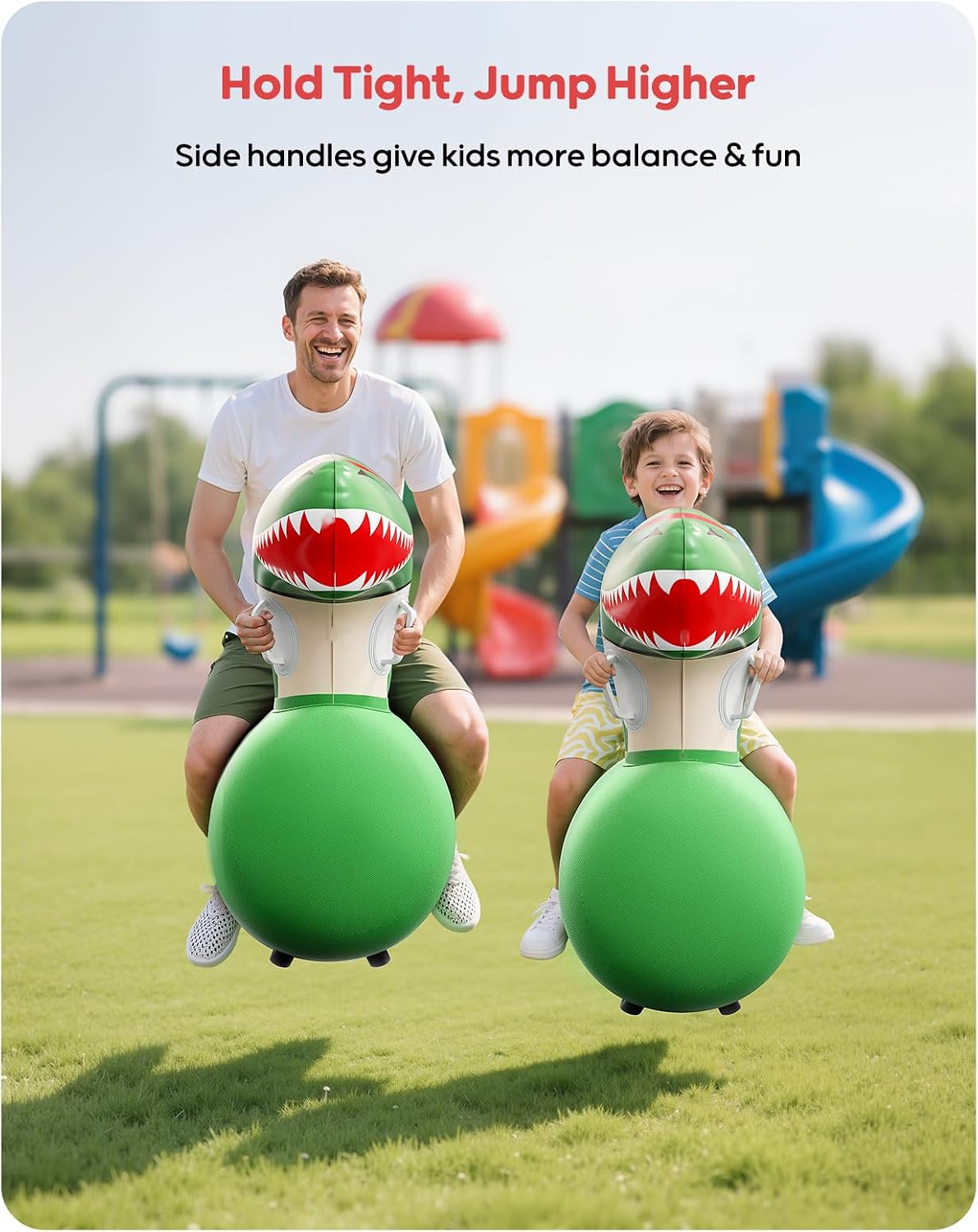 QPAU Inflatable Dinosaur Bouncy Hopper Toy, 2 Pack with Hand Pump
