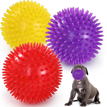 VITEVER 3.5” Squeaky Dog Toy Balls (6 Colors) Puppy Chew Toys for Teething, BPA Free Non-Toxic, Spikey Dog Balls for Medium, Large & Small Dogs, Durable Toys for Aggressive Chewers
