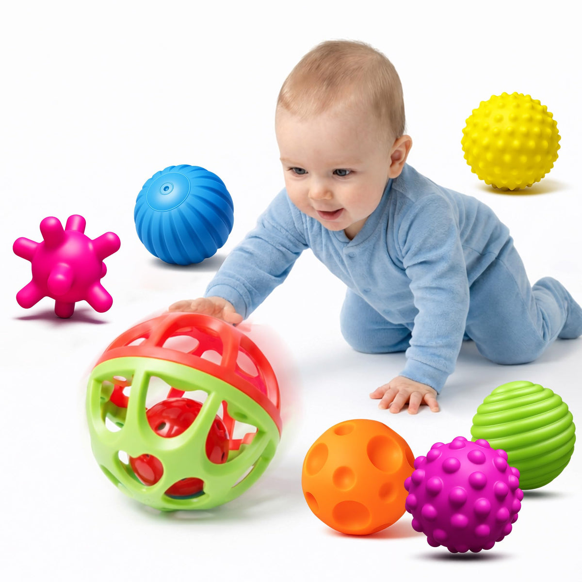 Baby Textured Multi Sensory Toys Massage Ball Gift Set BPA Free for Toddlers 1-3 Soft Balls Montessori Infant Baby Toys 6 to 12 Months 6 Pack