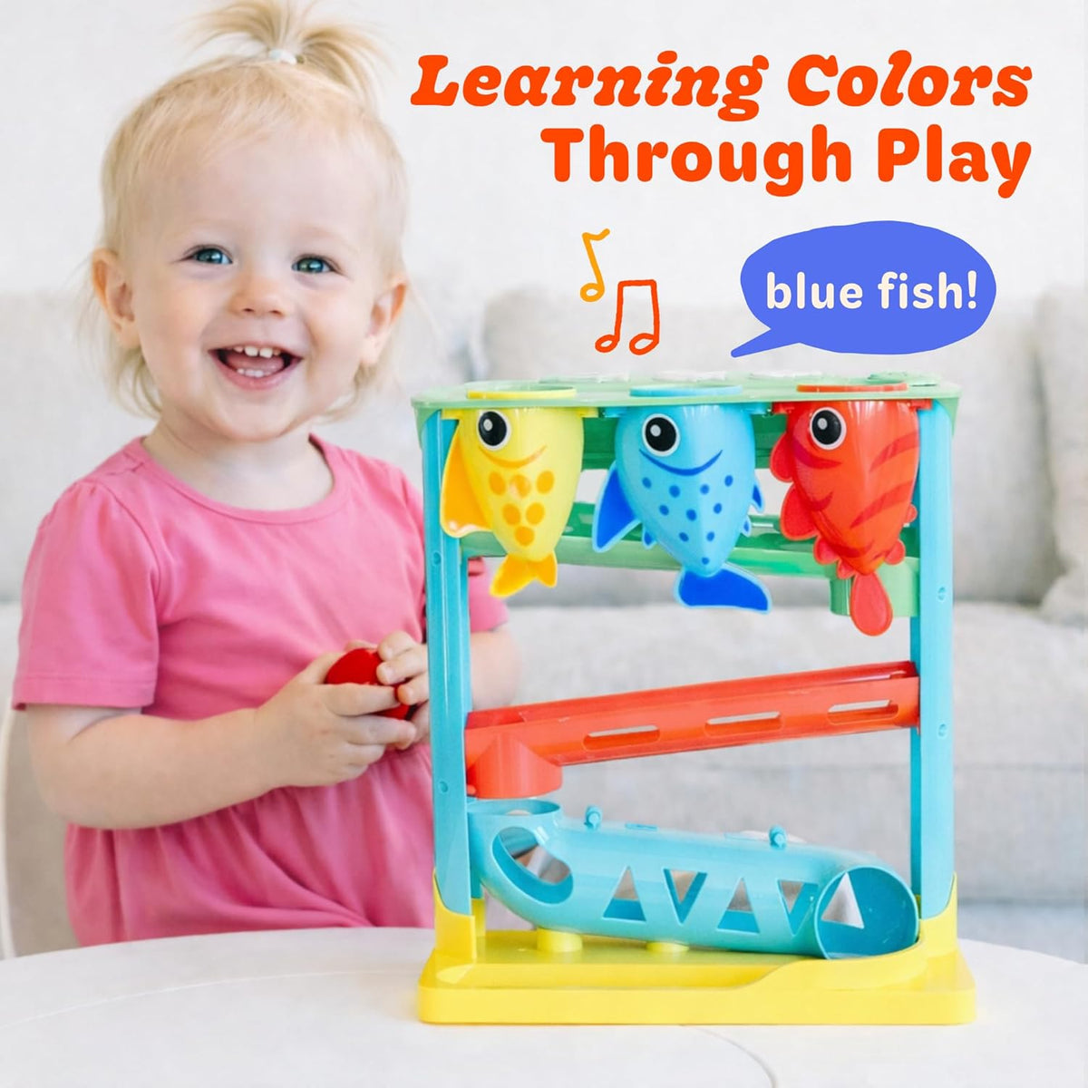 Move2Play, Feed The Fish | 30+ Fin-Tastic Songs & Phrases | Baby & Toddler Musical Toy | First Birthday Present for 1+ Year Old | Ages 6-24 Months | Boy & Girl Ball Drop Toy