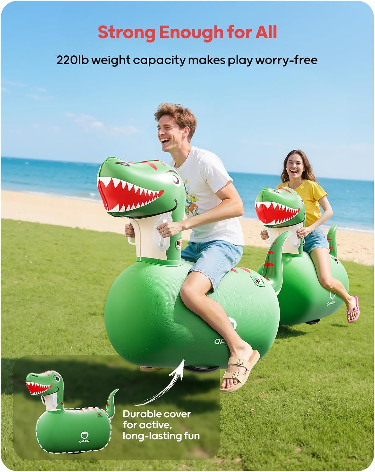 QPAU Inflatable Dinosaur Bouncy Hopper Toy, 2 Pack with Hand Pump
