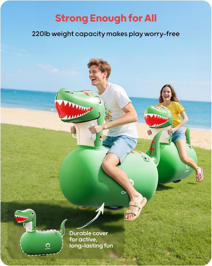 QPAU Inflatable Dinosaur Bouncy Hopper Toy, 2 Pack with Hand Pump
