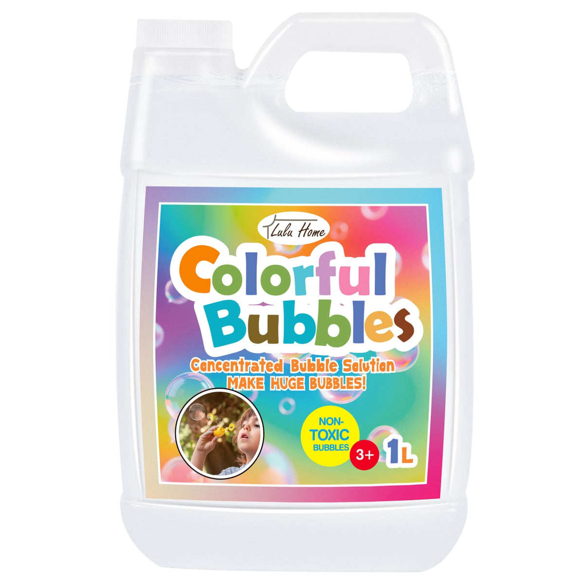Lulu Home 33.8 OZ/1 L Concentrated Bubble Solution, Refill for Bubble Machines, Giant Wands, and Blowers - Up to 2.5 Gallons for Kids' Birthday Parties