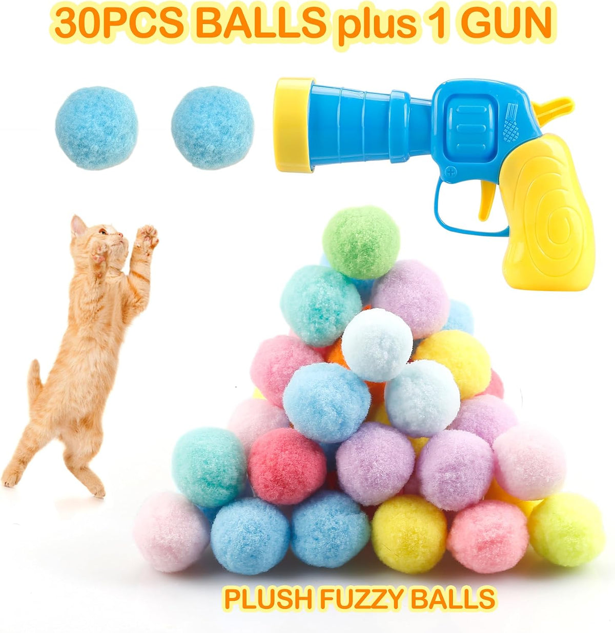 MeoHui 31Pcs Cat Ball Toy Launcher Gun, Cat Balls Fetch Cat Toys