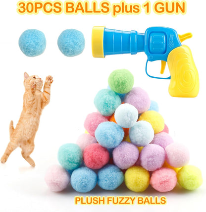 MeoHui 31Pcs Cat Ball Toy Launcher Gun, Cat Balls Fetch Cat Toys