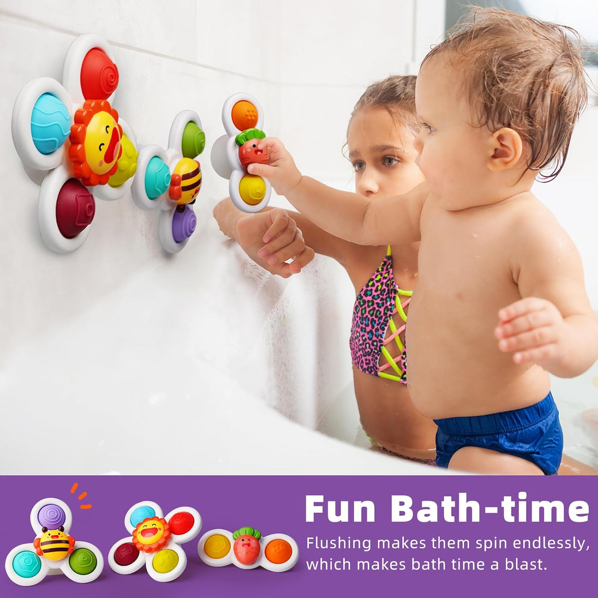 LiKee Strong Suction Cup Rotating Toys, Bath & Travel Toy, for Baby 10M+