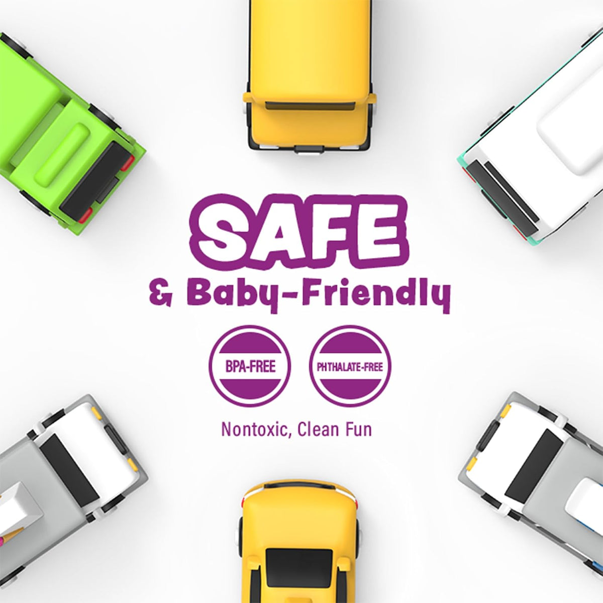 Tub Works® Vehicles™ Bath Cars Mold Free Bath Toys, 6 Pack | Sealed, No Hole Bath Toys Design Keeps Moisture Out | Soft, Squeezable & Float on Water | Fun Baby & Toddler Bath Toys | City Car Bath Toys